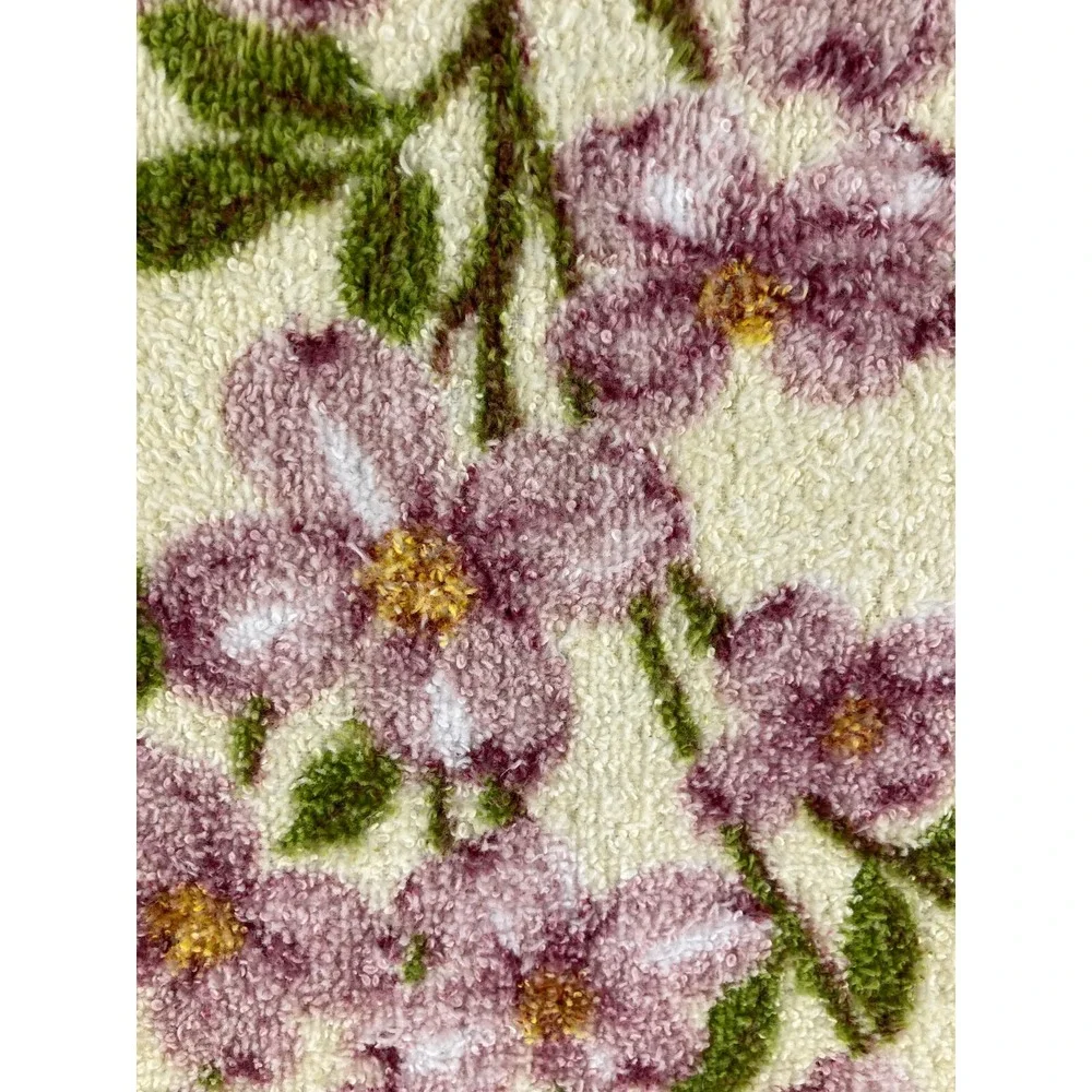 Vintage Cannon Bath‎ Towel White Purple Yellow Floral Fringed 38x21 Inches